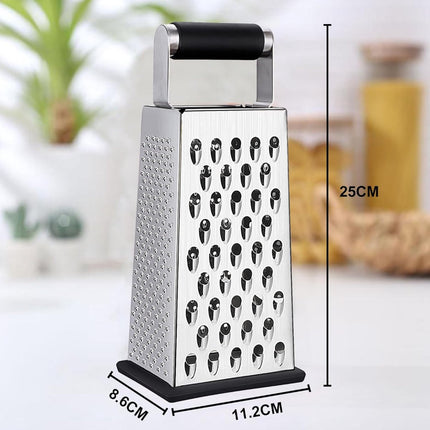 Box Grater - Graters - Stainless Steel - 4-Sided - Table Grater - Tower Grater - Kitchen Grater with Handle - Cheese Grater - Hand Graters - Cooking - Kitchen Utensils - Dishwasher Safe - Silver.