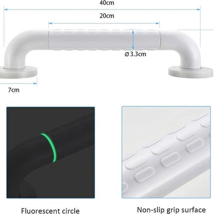 Wall Grab Bar - Extra Grip - 40cm - Luminous Circle - Handle/Wall Grab Bar for Bathroom/Shower/Toilet - Toilet Grab Bar/Bath Grab Bar/Shower Grab Bar - Non-Slip Grab Bar - Bathroom Handle - Anti-Slip Texture - Bathroom - Stairs - Mounting Hardware Include.