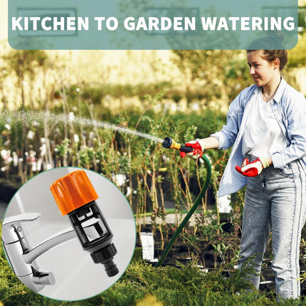 Garden Hose Coupling - 2 Pieces - Universal Kitchen / Bathroom Faucet to Garden Hose Adapter - ABS - Suitable for Hoses - Universal Water Thief - Garden - Orange - Sturdy & Durable.