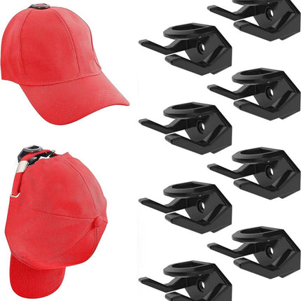 Cap Rack Set of 8 - Wall Cap Holders - Cap Hooks - With Screws and Tape - Two Installation Methods - Cap Rack Coat Rack - Cap Rack Storage System - Cap Storage Bag - Hat Holder - Cap Organizer - Double Suspension - Black.