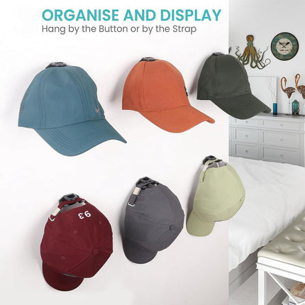 Cap Rack Set of 8 - Wall Cap Holders - Cap Hooks - With Screws and Tape - Two Installation Methods - Cap Rack Coat Rack - Cap Rack Storage System - Cap Storage Bag - Hat Holder - Cap Organizer - Double Suspension - Black.