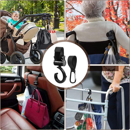 4 Stroller Bag Hooks - Bag Hook - Stroller Straps - Buggy Hook - Stroller Hooks - Multifunctional Velcro Hook - Large - Stroller Bag Hooks - Shopping Hook - Universal Bag Hook - Buggy Bag Hooks - Buggy Accessories.