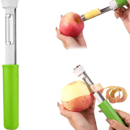 2-In-1 Apple Corer and Peeler - Sturdy Apple Slicer - Apple Corer 22x2 Cm - Stainless Steel Apple Pin - Core Remover - Kitchen Utensils - For Home Restaurants Kitchen Tools - Fruit Kernel Seed Remover Pear Fruit Corer - Green - 1 Piece - Apple Slicer / Co.