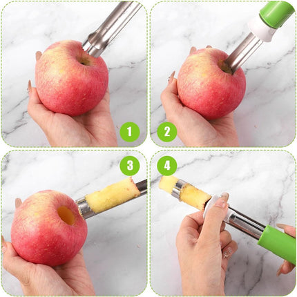 2-In-1 Apple Corer and Peeler - Sturdy Apple Slicer - Apple Corer 22x2 Cm - Stainless Steel Apple Pin - Core Remover - Kitchen Utensils - For Home Restaurants Kitchen Tools - Fruit Kernel Seed Remover Pear Fruit Corer - Green - 1 Piece - Apple Slicer / Co.