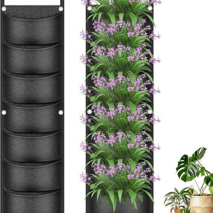 Vertical Garden - 1 Piece - 7 Spacious Compartments - 100 x 30 Cm - Grow Bag - Felt Grow Tray - Breathable - Wall Mounted - Hanging Plant Bag - Grow Bags - Plant Bags - Vegetable Garden - Planter - Gardening - Suitable For Flowers And Plants.