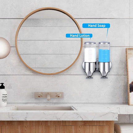 Wall-Mounted Soap Dispenser - 2 Reservoirs - 2x500ml - Stainless Steel - Shampoo Dispenser - Large Capacity - Refillable - Portable - Durable - Hanging Soap Dispenser - Soap Pump - Soap Pump - With Screws - Easy to Install - For Bathroom, Hotel, Kitchen.