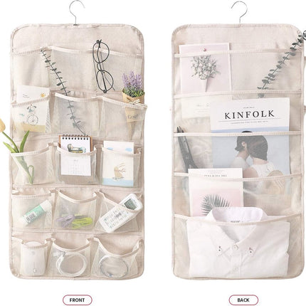 Bra Organizer - Double-Sided 12+18 Storage Pockets - Bra Divider for Closet - Hanging Underwear Divider - Beige - Hanging Storage Bag for Clothing - Clothing Organizer - Washable - Underwear / Socks / Shirts / Bra - Space Saving - 1 Piece.