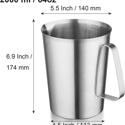 Measuring Cup with Pouring Spout - Measuring Cups with Scale - 2 Liters - Small Measuring Cups - Measuring Cups - Measuring Beaker - Cups - Measuring Jug - Measuring Cup - 304 Stainless Steel - 14.5 x 17 x 14.5 Cm (L x W x H) - Silver - For Precise Weighi.