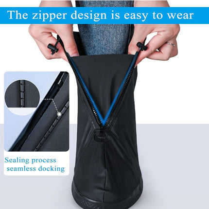Waterproof Shoe Covers - Rain Shoe Covers - With Zipper, Drawstring and Snap - Waterproof Shoe Protectors - Motorcycle Scooter Bicycle Shoe Cover - Shoe Rain Cover - Shoe Cover - Shoe Covers - Anti-Slip - M Size 38-39 - Black - Reusable.