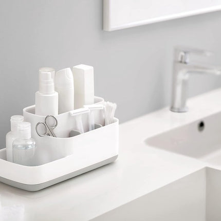 Toothbrush Holder - Toothbrush Organizer - Bathroom Organizer - 7 Sorting Compartments - Removable - With Drip Tray - Cosmetic Holder - Vanity Unit - Toothbrush - Freestanding - Bathroom Accessories - White - Durable.