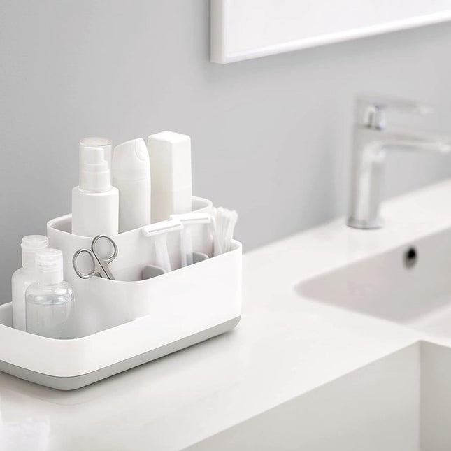 Toothbrush Holder - Toothbrush Organizer - Bathroom Organizer - 7 Sorting Compartments - Removable - With Drip Tray - Cosmetic Holder - Vanity Unit - Toothbrush - Freestanding - Bathroom Accessories - White - Durable.