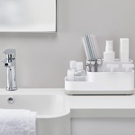 Toothbrush Holder - Toothbrush Organizer - Bathroom Organizer - 7 Sorting Compartments - Removable - With Drip Tray - Cosmetic Holder - Vanity Unit - Toothbrush - Freestanding - Bathroom Accessories - White - Durable.