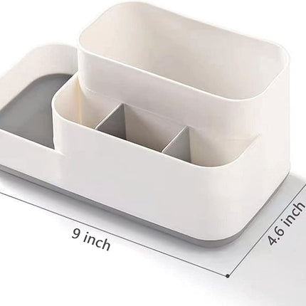 Toothbrush Holder - Toothbrush Organizer - Bathroom Organizer - 7 Sorting Compartments - Removable - With Drip Tray - Cosmetic Holder - Vanity Unit - Toothbrush - Freestanding - Bathroom Accessories - White - Durable.