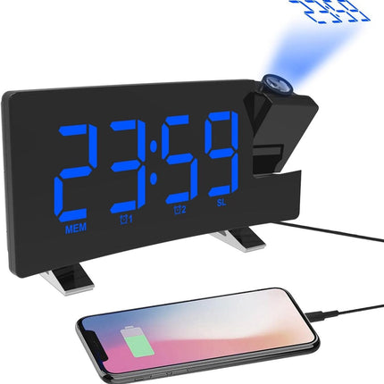 Alarm clock - radio - clock - Projection alarm clock - Digital alarm clock - Projection clock - Alarm clock radio - Clock radio - digital clock - projection clock - 360 degrees - LED - Adjustable brightness - Loud enough - for bedroom / living room / offi.