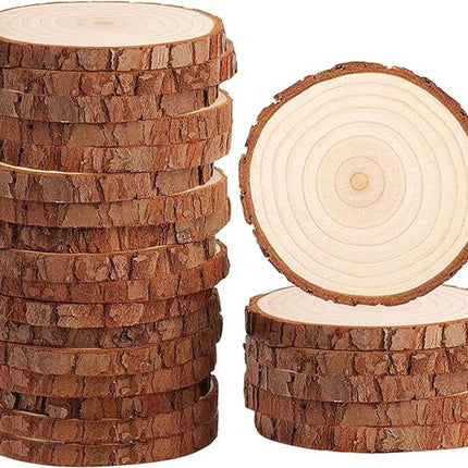 20 Tree Trunk Slices - Round Tree Trunk Slices - Natural Wooden Tree - No Holes - Christmas - Christmas Decoration - Wedding Decoration - DIY - Diameter 9-10 cm - Thickness 1 cm.