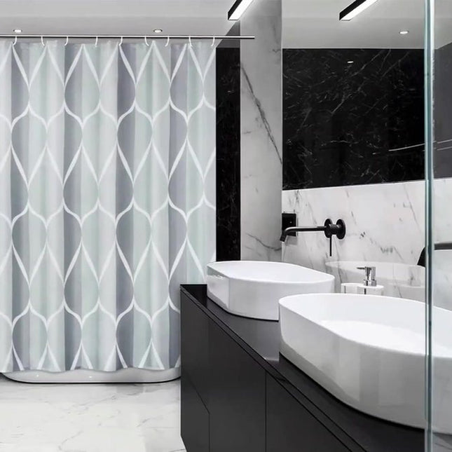 Anti-Mold Shower Curtain - Shower Curtain - Waterproof - 120x180 Cm - Waterproof Washable Anti-Mold Polyester Shower Curtains - Grey - With 8 Shower Curtain Hooks.
