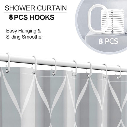 Anti-Mold Shower Curtain - Shower Curtain - Waterproof - 120x180 Cm - Waterproof Washable Anti-Mold Polyester Shower Curtains - Grey - With 8 Shower Curtain Hooks.