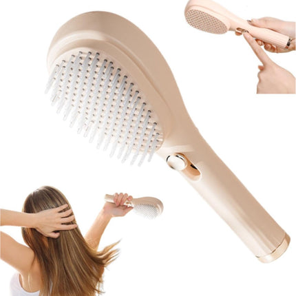 Anti-Tangle Hairbrush - Telescopic Self-Cleaning Brush - Head Massager - Hairbrushes for Women - Air Cushion Massage Combs - Multifunctional Anti-Static Massage Comb - Cleaning with One Click - Beige - 1 Piece.