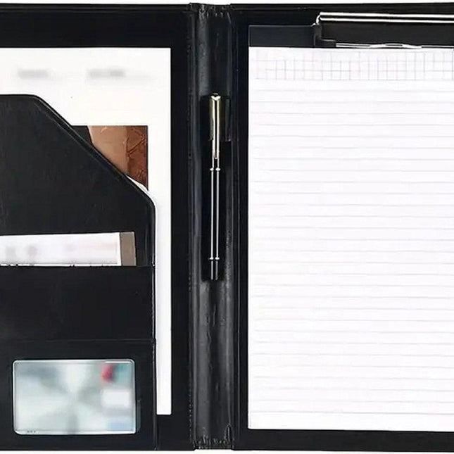 A4 Writing Folder - Conference Folder - Writing Pad - Eco Leather - Documentation Folder - Work Folder - Leather Conference Folder - Business Travel Portfolio Folder - With Ring Binder and Pen Holder - Sustainable - Black.