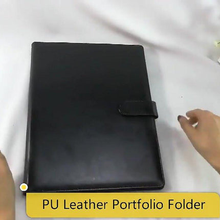 A4 Writing Folder - Conference Folder - Writing Pad - Eco Leather - Documentation Folder - Work Folder - Leather Conference Folder - Business Travel Portfolio Folder - With Ring Binder and Pen Holder - Sustainable - Black.