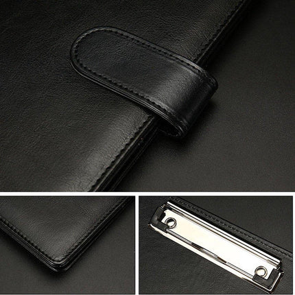 A4 Writing Folder - Conference Folder - Writing Pad - Eco Leather - Documentation Folder - Work Folder - Leather Conference Folder - Business Travel Portfolio Folder - With Ring Binder and Pen Holder - Sustainable - Black.