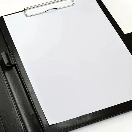 A4 Writing Folder - Conference Folder - Writing Pad - Eco Leather - Documentation Folder - Work Folder - Leather Conference Folder - Business Travel Portfolio Folder - With Ring Binder and Pen Holder - Sustainable - Black.