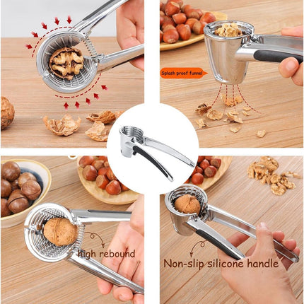 Nutcracker - Walnut Cracker - Multifunctional Nutcracker - Conical Nutcracker - Nutcracker Tongs - Non-slip Handle - For All Types of Nuts - Silver.