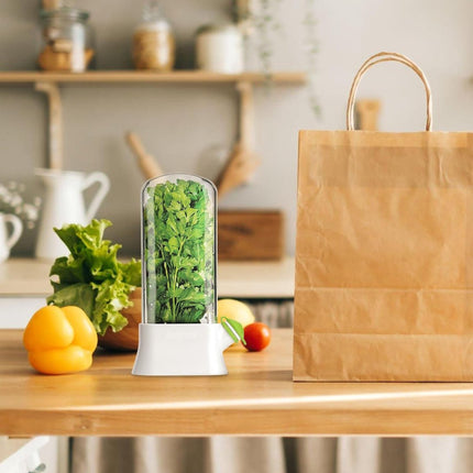Herb Container - Herbs - Herb Jars - Fresh Keeper - Herb Vanilla Storage Container - BPA-Free - Keep Fresh - Coriander, Asparagus, Parsley and Mint - Free Herb Cutter - 27 Cm - Kitchen Tools - Reusable Fresh Herb Container.