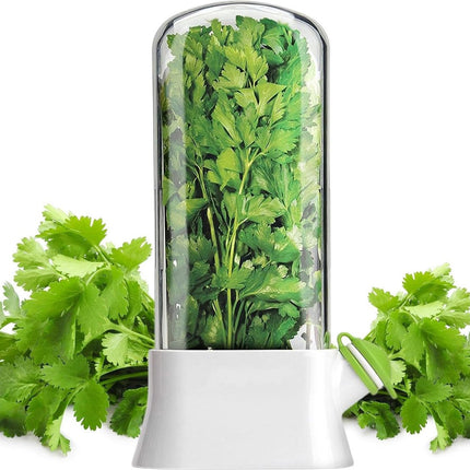 Herb Container - Herbs - Herb Jars - Fresh Keeper - Herb Vanilla Storage Container - BPA-Free - Keep Fresh - Coriander, Asparagus, Parsley and Mint - Free Herb Cutter - 27 Cm - Kitchen Tools - Reusable Fresh Herb Container.