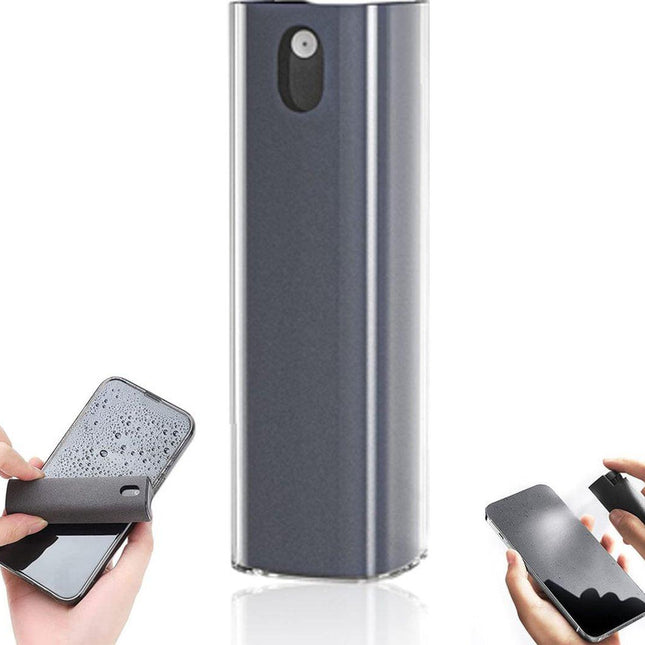 Screen Cleaner - Refillable - 2 In 1 Screen Cleaner - Monitor Cleaner - Screen Spray - Cleaning Spray - Cleaning Spray - Microfiber Cloth - Cleaner for Smartphone, Tablet, and Laptop Screens - Travel Kit - Cleaning Kit - Gray.