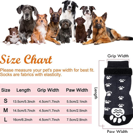 Size S 13.5 x 4.5 x 5.5cm - 2 Pairs Pet Socks - Non-Slip Dog Socks - Breathable - Adjustable - Dog Shoes Paw Protector Socks for Dogs - Velcro Closure - Pet Paw Protector - Fashionable and Functional Paw Protection.