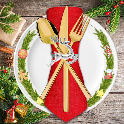 Napkin Rings for Christmas - 12 Pieces - Moose & Snowflakes - Silver Napkin Ring - Napkin Rings Table Decoration - Napkin Rings for Christmas, Thanksgiving, Wedding.