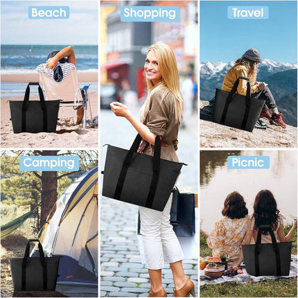 Cooler Bags - Lunch Bag - Foldable Cooler Bag - 20 L - 30x27x19 Cm - Insulation - 300D Oxford Cloth - Handle Strap - Cooler Bag - Lunch Bag - Insulated Cooler Bag - Picnic Bag - Cooler Lunch Bag - Handbag - Shopping Bag - Black - Sustainable.