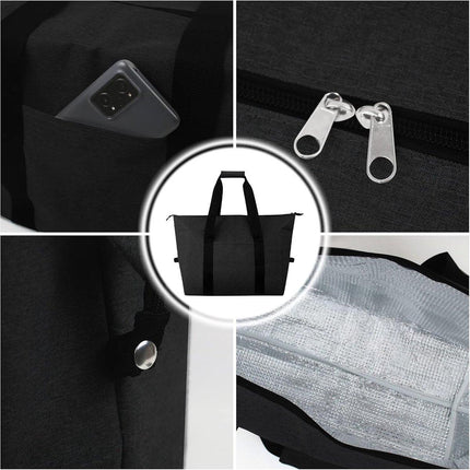 Cooler Bags - Lunch Bag - Foldable Cooler Bag - 20 L - 30x27x19 Cm - Insulation - 300D Oxford Cloth - Handle Strap - Cooler Bag - Lunch Bag - Insulated Cooler Bag - Picnic Bag - Cooler Lunch Bag - Handbag - Shopping Bag - Black - Sustainable.