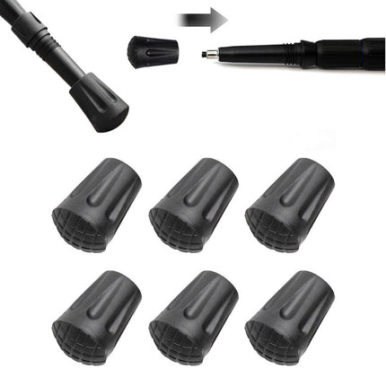 Nordic Walking Tips - 6 Pieces - Walking Stick Tips - Crutch Tips - Nordic Walking Pads - Nordic Walking Cane Tips - Round Nordic Footings - Trekking Pole Tips - Replacement Tips - End Stop - Walking Stick Base - Easy to Install - Black.