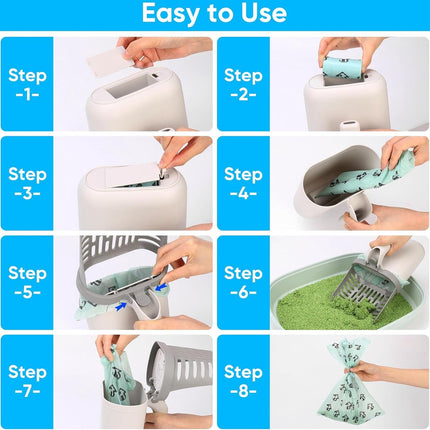 Cat Litter Scoop with Collection Tray - Cleaning Cat Litter - Ergonomic - With 8 Rolls of Waste Bags - Holder and Disposal System for Cat Litter in 1 - Litter Scoop with Container - Dirt-Free Cat Litter Scoop - Grey.