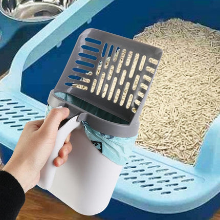 Cat Litter Scoop with Collection Tray - Cleaning Cat Litter - Ergonomic - With 8 Rolls of Waste Bags - Holder and Disposal System for Cat Litter in 1 - Litter Scoop with Container - Dirt-Free Cat Litter Scoop - Grey.