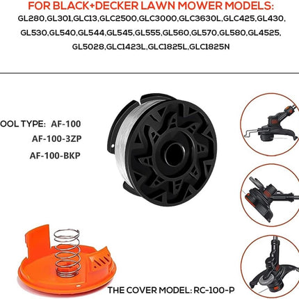 Cutting Line - 6 Pieces - Trimmer Line - Replacement Lines - Line Spools - for Black Decker, Bekasa AF-100-3ZP and A6481 - Length 30 ft - Replaces spools from the GL280, GLC1825N series with caps and springs - White.