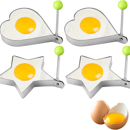 Egg ring - 4-piece - Heart-shaped egg ring - Practical egg rings - Cooking ring - Pancake maker - heart star flower and round egg cooker ring - Baking accessory - kitchen tool - for frying eggs - Stainless steel.