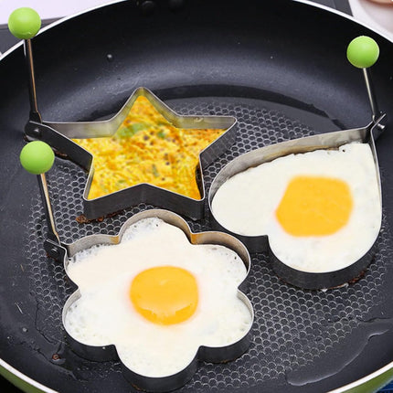 Egg ring - 4-piece - Heart-shaped egg ring - Practical egg rings - Cooking ring - Pancake maker - heart star flower and round egg cooker ring - Baking accessory - kitchen tool - for frying eggs - Stainless steel.