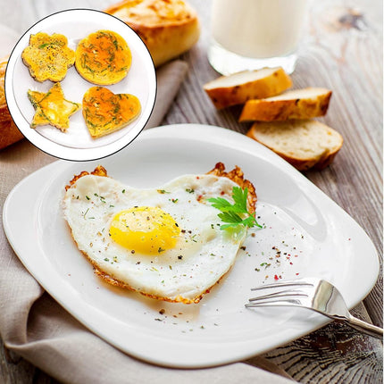 Egg ring - 4-piece - Heart-shaped egg ring - Practical egg rings - Cooking ring - Pancake maker - heart star flower and round egg cooker ring - Baking accessory - kitchen tool - for frying eggs - Stainless steel.