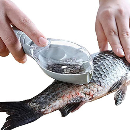 Fish Scraper - Professional Scale Remover - Fast and Efficient - Portable Scale Removal - Universal Fish Descaler - Fish Descaler - Fish Scraper - with Handy Collection Tray - for Kitchen / Restaurant - Green - Piece.
