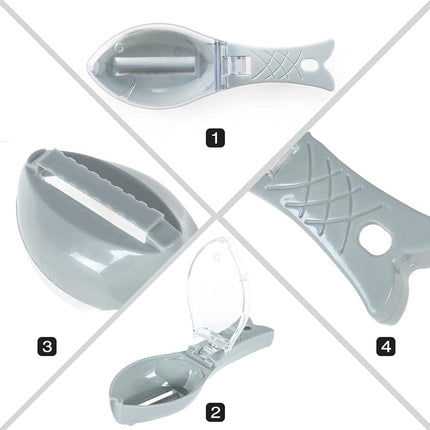 Fish Scraper - Professional Scale Remover - Fast and Efficient - Portable Scale Removal - Universal Fish Descaler - Fish Descaler - Fish Scraper - with Handy Collection Tray - for Kitchen / Restaurant - Green - Piece.