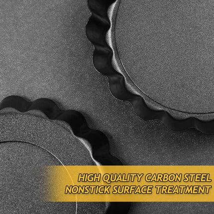 Quiche Pans - Set of 4 - Diameter 10 cm - Quiche Pan with Removable Base - Quiche Baking Pan - Tart Pan with Non-stick Coating - Removable Base - Bake Evenly - Cake Pan - Baking Pan - Baking Tin - Quiche Tart Pan Tin - Dishwasher Safe - Black.