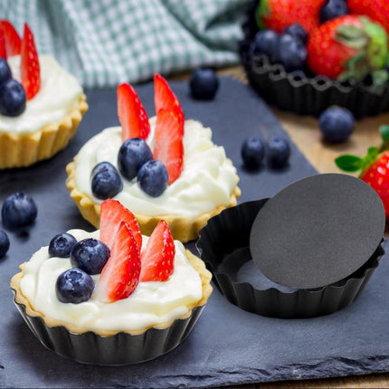 Quiche Pans - Set of 4 - Diameter 10 cm - Quiche Pan with Removable Base - Quiche Baking Pan - Tart Pan with Non-stick Coating - Removable Base - Bake Evenly - Cake Pan - Baking Pan - Baking Tin - Quiche Tart Pan Tin - Dishwasher Safe - Black.
