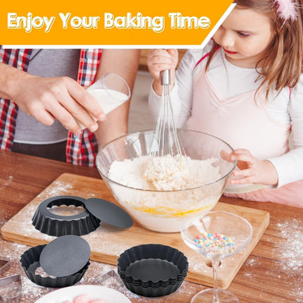Quiche Pans - Set of 4 - Diameter 10 cm - Quiche Pan with Removable Base - Quiche Baking Pan - Tart Pan with Non-stick Coating - Removable Base - Bake Evenly - Cake Pan - Baking Pan - Baking Tin - Quiche Tart Pan Tin - Dishwasher Safe - Black.