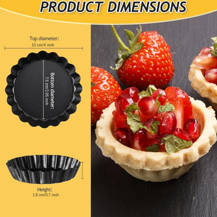 Quiche Pans - Set of 4 - Diameter 10 cm - Quiche Pan with Removable Base - Quiche Baking Pan - Tart Pan with Non-stick Coating - Removable Base - Bake Evenly - Cake Pan - Baking Pan - Baking Tin - Quiche Tart Pan Tin - Dishwasher Safe - Black.