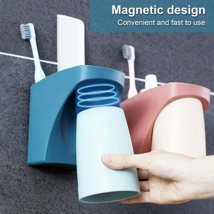 Toothbrush Holder - Toothbrush Box - Wall Mounted - Bathroom Organizer - Toothbrush Organizer - Toothbrush Holder with Magnetic Cup - No Drilling Required - For Family, Children - Blue+Red - 2 Pieces.