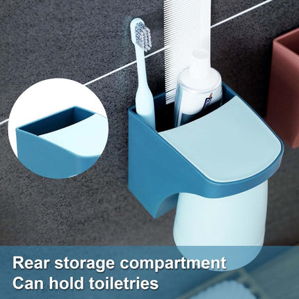 Toothbrush Holder - Toothbrush Box - Wall Mounted - Bathroom Organizer - Toothbrush Organizer - Toothbrush Holder with Magnetic Cup - No Drilling Required - For Family, Children - Blue+Red - 2 Pieces.