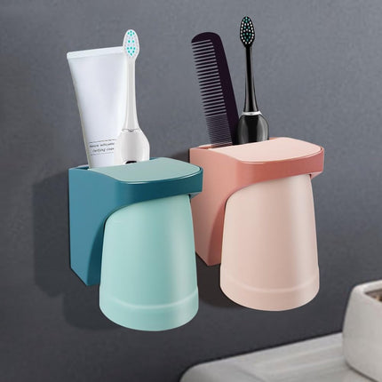 Toothbrush Holder - Toothbrush Box - Wall Mounted - Bathroom Organizer - Toothbrush Organizer - Toothbrush Holder with Magnetic Cup - No Drilling Required - For Family, Children - Blue+Red - 2 Pieces.